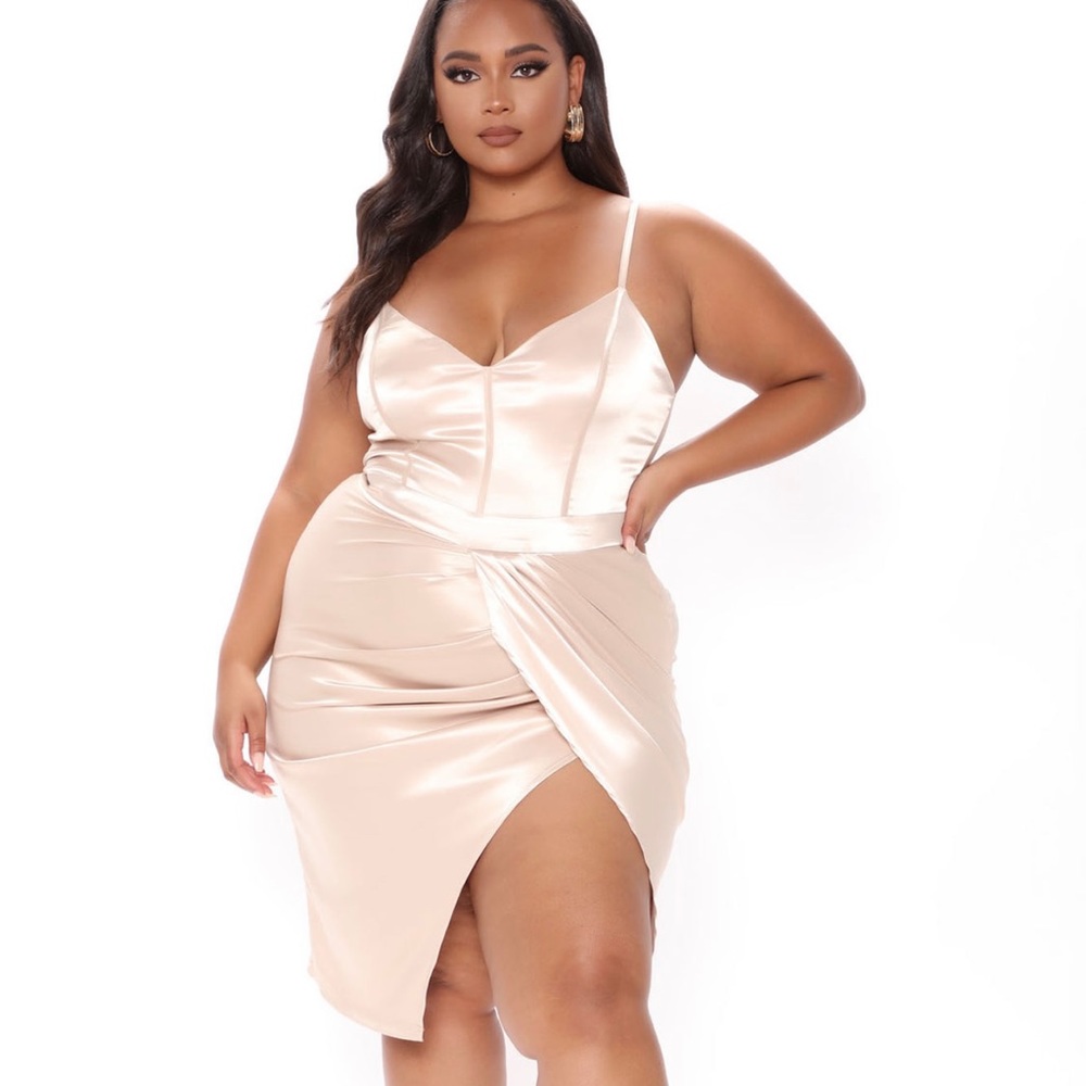 Beige Satin Dress 1X